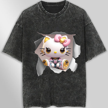 Hello kitty tee shirt - 3D luxury cute funny graphic tees - Unisex wide sleeve style Dark Gray