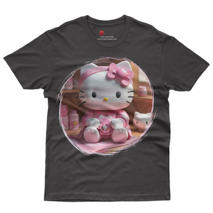 Hello kitty tee shirt - 3D pink cute funny graphic tees - Unisex novelty cotton t shirt Black
