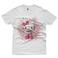 Hello kitty tee shirt - 3D pink cute funny graphic tees - Unisex novelty cotton t shirt - Lusy Store LLC
