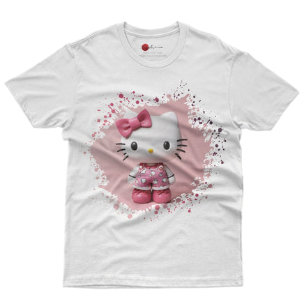 Hello kitty tee shirt - 3D pink cute funny graphic tees - Unisex novelty cotton t shirt White