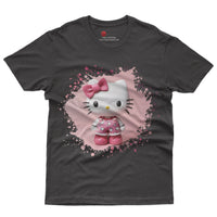 Hello kitty tee shirt - 3D pink cute funny graphic tees - Unisex novelty cotton t shirt Black