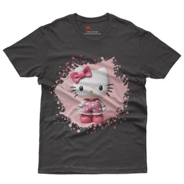 Hello kitty tee shirt - 3D pink cute funny graphic tees - Unisex novelty cotton t shirt Black