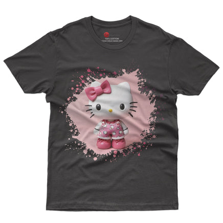 Hello kitty tee shirt - 3D pink cute funny graphic tees - Unisex novelty cotton t shirt Black