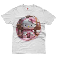 Hello kitty tee shirt - 3D pink cute funny graphic tees - Unisex novelty cotton t shirt - Lusy Store LLC