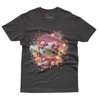 Hello kitty tee shirt - 3D pink cute funny graphic tees - Unisex novelty cotton t shirt Black