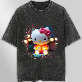 Hello kitty tee shirt - 3D pink cute funny graphic tees - Unisex wide sleeve style - Lusy Store LLC