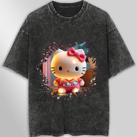Hello kitty tee shirt - 3D pink cute funny graphic tees - Unisex wide sleeve style - Lusy Store LLC