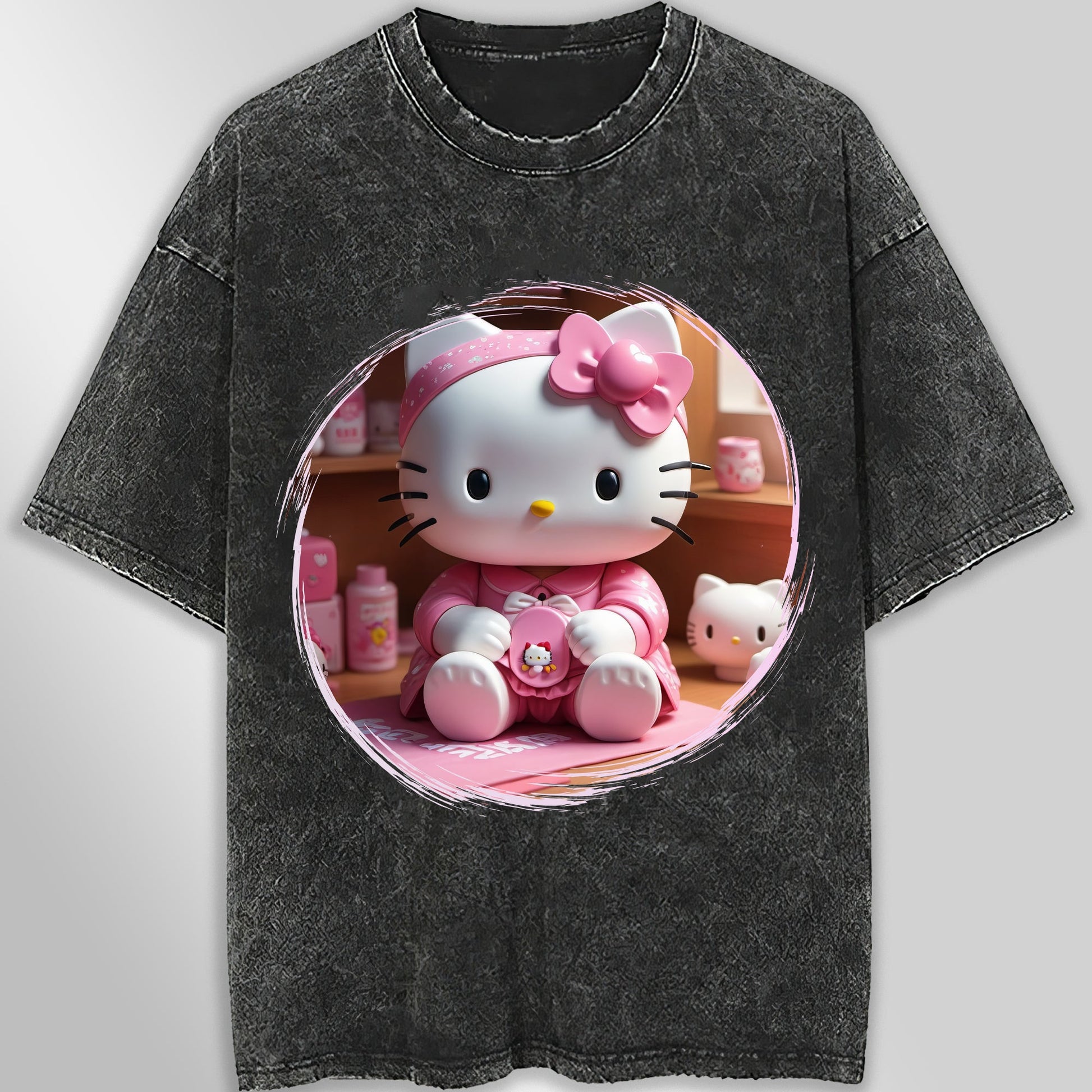 Hello kitty tee shirt - 3D pink cute funny graphic tees - Unisex wide sleeve style - Lusy Store LLC
