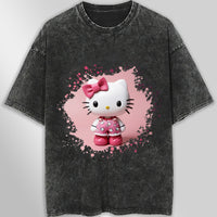 Hello kitty tee shirt - 3D pink cute funny graphic tees - Unisex wide sleeve style Dark Gray