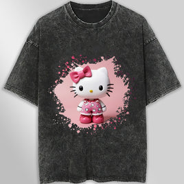 Hello kitty tee shirt - 3D pink cute funny graphic tees - Unisex wide sleeve style Dark Gray