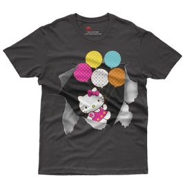 Hello kitty tee shirt and balloons - Cute funny graphic tees - Unisex novelty cotton t shirt Black