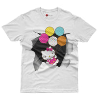 Hello kitty tee shirt and balloons - Cute funny graphic tees - Unisex novelty cotton t shirt White