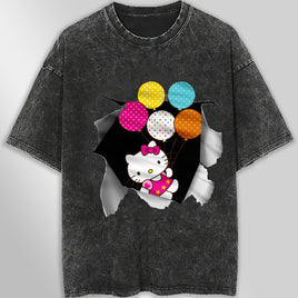 Hello kitty tee shirt and balloons - Cute funny graphic tees - Unisex wide sleeve style Dark Gray