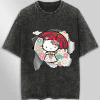 Hello kitty tee shirt - Anime cute funny graphic tees - Unisex wide sleeve style Dark Gray