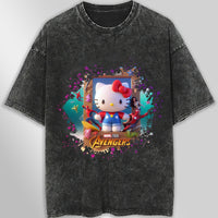 Hello kitty tee shirt - Avenger kitty cute funny graphic tees - Unisex wide sleeve style Dark Gray