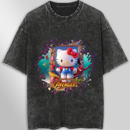 Hello kitty tee shirt - Avenger kitty cute funny graphic tees - Unisex wide sleeve style Dark Gray