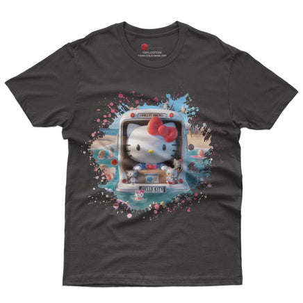 Hello kitty tee shirt - Beach Hello Kitty cute graphic tees - Unisex novelty cotton t shirt - Lusy Store LLC