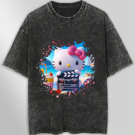Hello kitty tee shirt - Beach Hello Kitty cute graphic tees - Unisex wide sleeve style Dark Gray