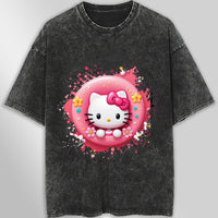 Hello kitty tee shirt - Cake Hello Kitty cute funny graphic tees - Unisex wide sleeve style Dark Gray