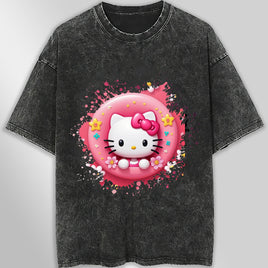 Hello kitty tee shirt - Cake Hello Kitty cute funny graphic tees - Unisex wide sleeve style Dark Gray