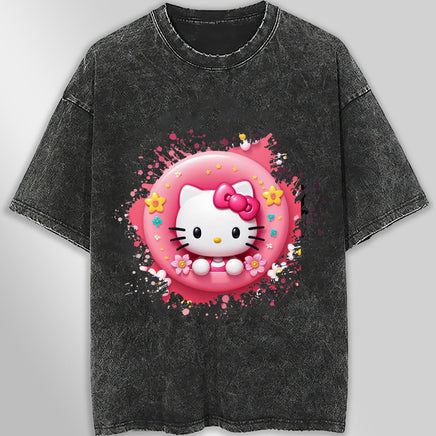 Hello kitty tee shirt - Cake Hello Kitty cute funny graphic tees - Unisex wide sleeve style Dark Gray