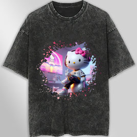 Hello kitty tee shirt - Cool cute graphic tees - Unisex wide sleeve style Dark Gray