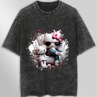 Hello kitty tee shirt - Cool Hello Kitty cute graphic tees - Unisex wide sleeve style Dark Gray