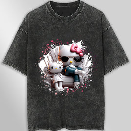 Hello kitty tee shirt - Cool Hello Kitty cute graphic tees - Unisex wide sleeve style Dark Gray