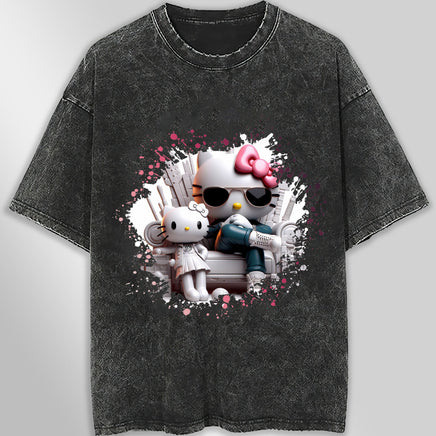 Hello kitty tee shirt - Cool Hello Kitty cute graphic tees - Unisex wide sleeve style Dark Gray