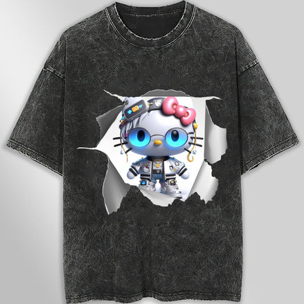 Hello kitty tee shirt - Cool Hello Kitty funny graphic tees - Unisex wide sleeve style Dark Gray