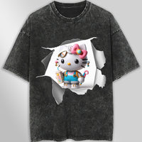 Hello kitty tee shirt - Cool Hello Kitty funny graphic tees - Unisex wide sleeve style Dark Gray