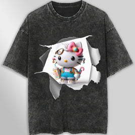 Hello kitty tee shirt - Cool Hello Kitty funny graphic tees - Unisex wide sleeve style Dark Gray