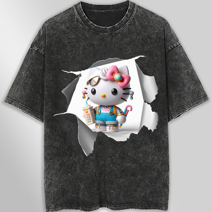Hello kitty tee shirt - Cool Hello Kitty funny graphic tees - Unisex wide sleeve style Dark Gray