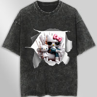 Hello kitty tee shirt - Cool Hello Kitty funny graphic tees - Unisex wide sleeve style Dark Gray