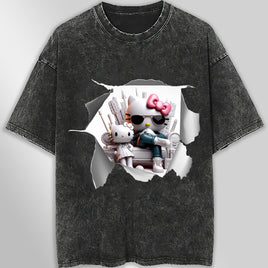Hello kitty tee shirt - Cool Hello Kitty funny graphic tees - Unisex wide sleeve style Dark Gray