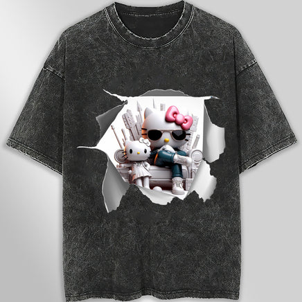 Hello kitty tee shirt - Cool Hello Kitty funny graphic tees - Unisex wide sleeve style Dark Gray