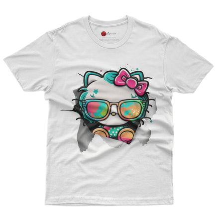 Hello kitty tee shirt - Cute funny graphic tees - Unisex novelty cotton t shirt White