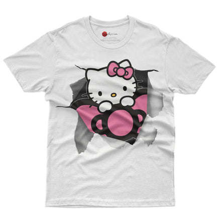 Hello kitty tee shirt - Cute funny graphic tees - Unisex novelty cotton t shirt White