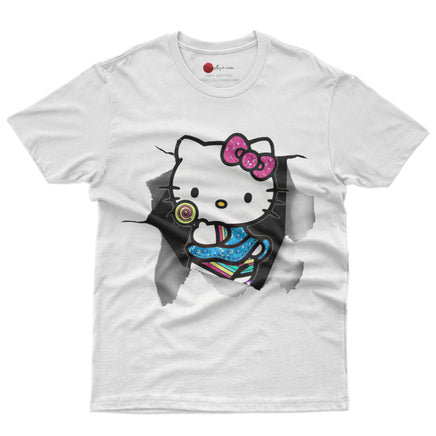 Hello kitty tee shirt - Cute funny graphic tees - Unisex novelty cotton t shirt White