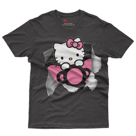 Hello kitty tee shirt - Cute funny graphic tees - Unisex novelty cotton t shirt Black