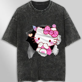 Hello kitty tee shirt - Cute funny graphic tees - Unisex wide sleeve style Dark Gray