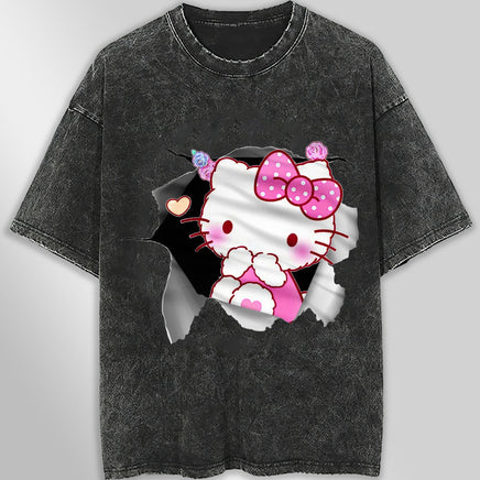 Hello kitty tee shirt - Cute funny graphic tees - Unisex wide sleeve style Dark Gray