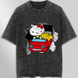 Hello kitty tee shirt - Cute funny graphic tees - Unisex wide sleeve style Dark Gray