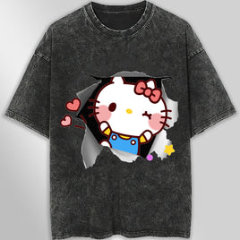 Hello kitty tee shirt - Cute funny graphic tees - Unisex wide sleeve style Dark Gray