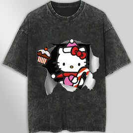 Hello kitty tee shirt - Cute funny graphic tees - Unisex wide sleeve style Dark Gray