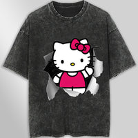 Hello kitty tee shirt - Cute funny graphic tees - Unisex wide sleeve style Dark Gray