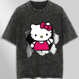 Hello kitty tee shirt - Cute funny graphic tees - Unisex wide sleeve style Dark Gray