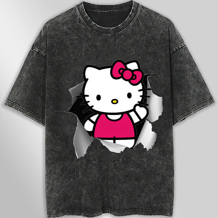 Hello kitty tee shirt - Cute funny graphic tees - Unisex wide sleeve style Dark Gray