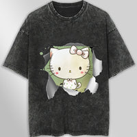 Hello kitty tee shirt - Cute funny graphic tees - Unisex wide sleeve style Dark Gray