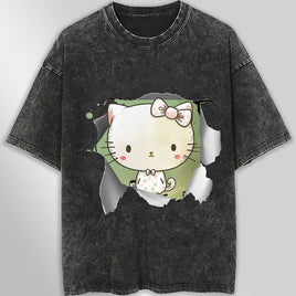 Hello kitty tee shirt - Cute funny graphic tees - Unisex wide sleeve style Dark Gray